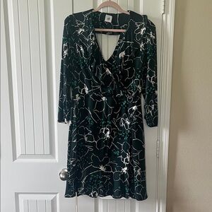 CAbi Black and Green Floral Long Sleeve Dress